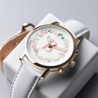 Reloj De Pulsera Monograma del Personalizado de la guirnalda floral
