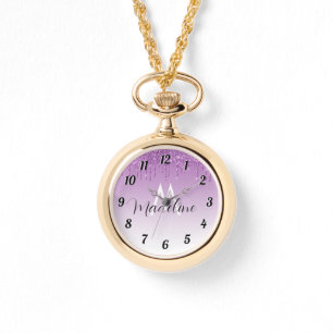 Reloj De Pulsera Monograma del Purpurina de goteo morado