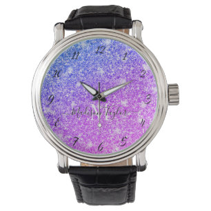 Reloj De Pulsera Monograma del Purpurina morado y rosado Girona
