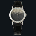 Reloj De Pulsera Monograma del Purpurina negro dorado Nombre de la<br><div class="desc">Reloj de nombres de monograma de Purpurina de guion de esparkle negro y dorado. Esto hace que la graduación perfecta, el cumpleaños, el boda, la ducha de novia, el aniversario, la ducha de bebé o la fiesta de soltera sea un regalo para alguien que ama el lujo glam y los...</div>