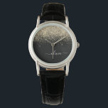Reloj De Pulsera Monograma del Purpurina negro dorado Nombre de la<br><div class="desc">Reloj de nombres de monograma de Purpurina de guion de esparkle negro y dorado. Esto hace que la graduación perfecta, el cumpleaños, el boda, la ducha de novia, el aniversario, la ducha de bebé o la fiesta de soltera sea un regalo para alguien que ama el lujo glam y los...</div>