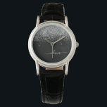 Reloj De Pulsera Monograma del Purpurina negro dorado Nombre de la<br><div class="desc">Reloj de nombres de monograma del Purpurina de esparkle negro y plateado. Esto hace que la graduación perfecta, el cumpleaños, el boda, la ducha de novia, el aniversario, la ducha de bebé o la fiesta de soltera sea un regalo para alguien que ama el lujo glam y los estilos de...</div>
