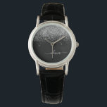 Reloj De Pulsera Monograma del Purpurina negro dorado Nombre de la<br><div class="desc">Reloj de nombres de monograma del Purpurina de esparkle negro y plateado. Esto hace que la graduación perfecta, el cumpleaños, el boda, la ducha de novia, el aniversario, la ducha de bebé o la fiesta de soltera sea un regalo para alguien que ama el lujo glam y los estilos de...</div>