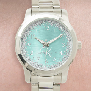 Reloj De Pulsera Monograma del Purpurina plateado Metalizado cepill