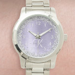Reloj De Pulsera Monograma del Purpurina plateado Metalizado cepill<br><div class="desc">Personaliza fácilmente este diseño de relojes de moda de moda con un purpurina brillante de bonito plateado sobre un fondo metálico morado.</div>