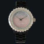 Reloj De Pulsera Monograma del Purpurina plateado rosa de la rosa r<br><div class="desc">Oro Rosa - Reloj de nombres de monograma del Purpurina de chispas rosadas y plateadas de Rubor. Esto hace que la graduación perfecta, el cumpleaños, el boda, la ducha de novia, el aniversario, la ducha de bebé o la fiesta de soltera sea un regalo para alguien que ama el lujo...</div>