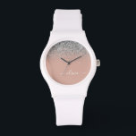 Reloj De Pulsera Monograma del Purpurina plateado rosa de la rosa r<br><div class="desc">Oro Rosa - Reloj de nombres de monograma del Purpurina de chispas rosadas y plateadas de Rubor. Esto hace que la graduación perfecta, el cumpleaños, el boda, la ducha de novia, el aniversario, la ducha de bebé o la fiesta de soltera sea un regalo para alguien que ama el lujo...</div>