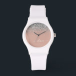 Reloj De Pulsera Monograma del Purpurina plateado rosa de la rosa r<br><div class="desc">Oro Rosa - Reloj de nombres de monograma del Purpurina de chispas rosadas y plateadas de Rubor. Esto hace que la graduación perfecta, el cumpleaños, el boda, la ducha de novia, el aniversario, la ducha de bebé o la fiesta de soltera sea un regalo para alguien que ama el lujo...</div>