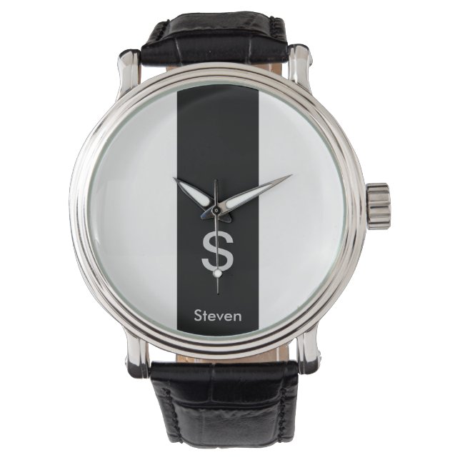 Reloj De Pulsera Monograma dos tonos moderno negro y blanco (Anverso)