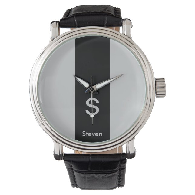 Reloj De Pulsera Monograma dos tonos negro moderno y gris (Anverso)