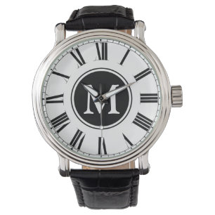 Reloj De Pulsera Monograma Elegante Blanco Y Negro