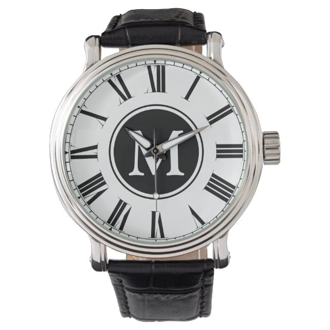 Reloj De Pulsera Monograma Elegante Blanco Y Negro (Anverso)