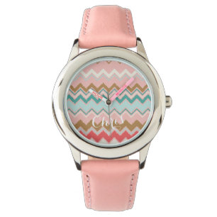 Reloj De Pulsera Monograma elegante del personalizado de Chevron de