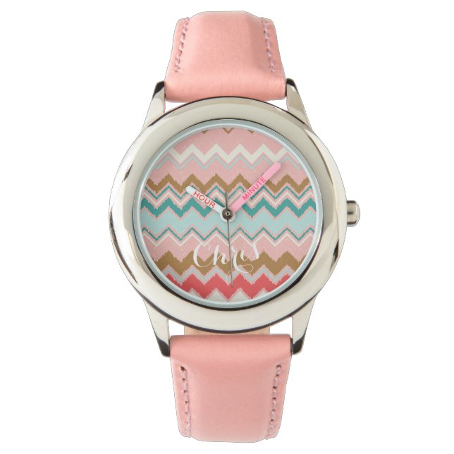 Reloj De Pulsera Monograma elegante del personalizado de Chevron de (Anverso)