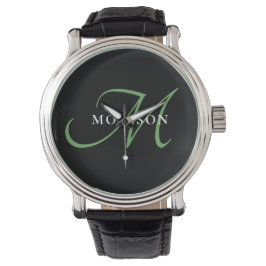 Reloj De Pulsera Monograma elegante moderno de escritura verde negr