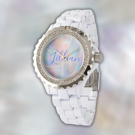 Reloj De Pulsera Monograma en azul sobre la Madre de la Perla |