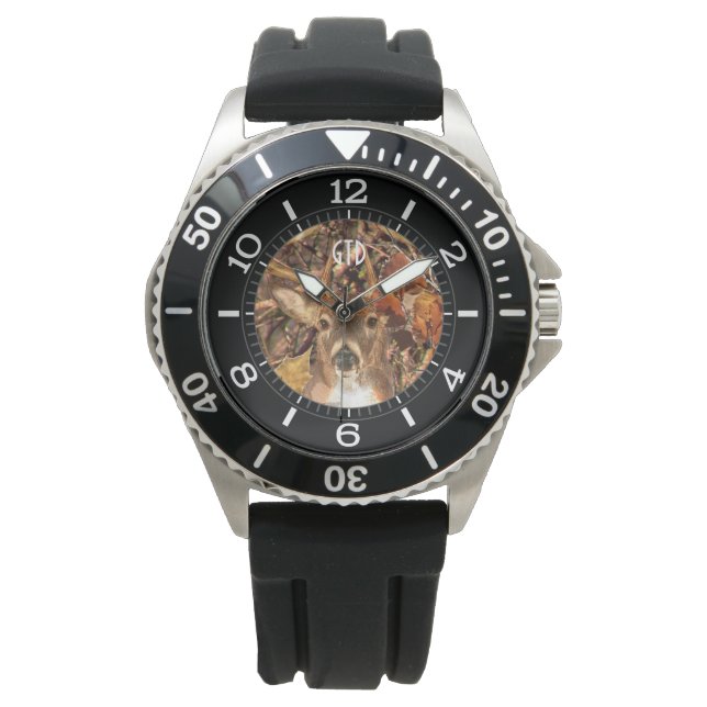 Reloj De Pulsera Monograma en venado blanco de camo otoño (Anverso)