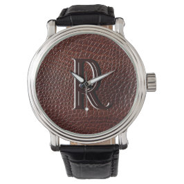 Reloj De Pulsera Monograma falso cuero marrón Grabado en relieve