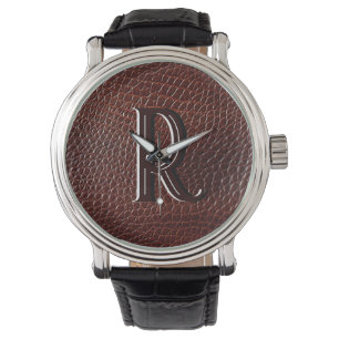 Reloj De Pulsera Monograma falso cuero marrón Grabado en relieve