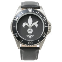 Monograma Fleur De Lis Moderno Sencillo Blanco y N