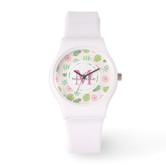 Reloj De Pulsera Monograma floral de Moda moderna (Anverso)