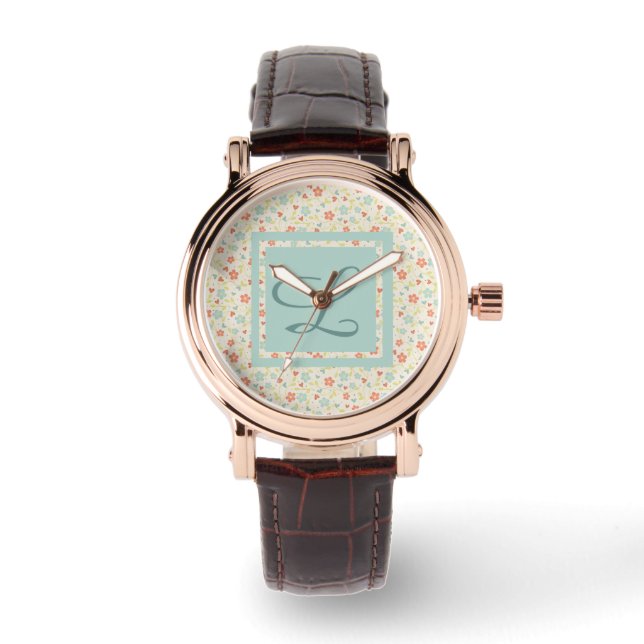 Reloj De Pulsera Monograma floral ocupado de primavera luminosa vin (Anverso)