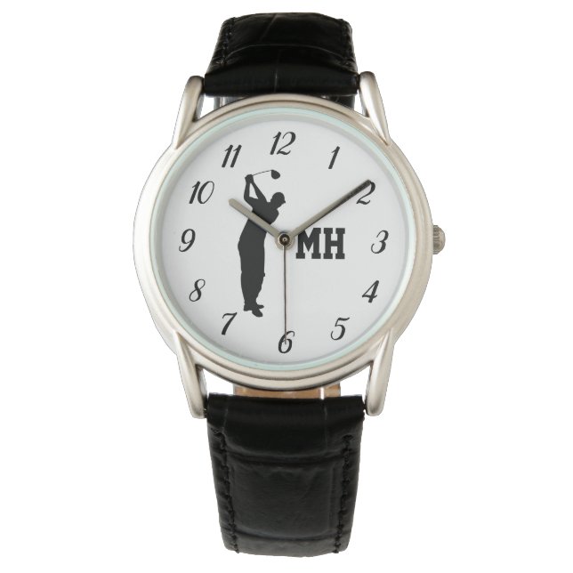 Reloj De Pulsera Monograma Golf Negro Golf elegante moderno (Anverso)