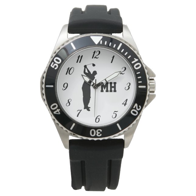 Reloj De Pulsera Monograma Golf Negro Golf elegante moderno (Anverso)