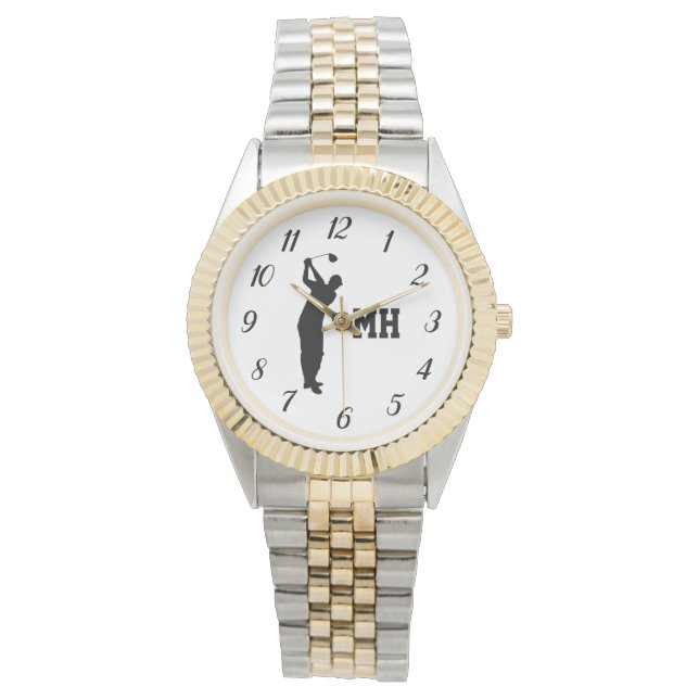 Reloj De Pulsera Monograma Golf Negro Golf Elegante Padre moderno (Anverso)