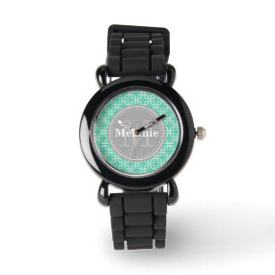 Reloj De Pulsera Monograma Gris del patrón de cuadrados modernos de