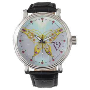 Reloj De Pulsera MONOGRAMA HYPER BUTTERFLY, fractales azules Aqua