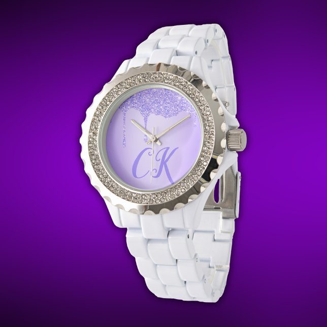 Reloj De Pulsera Monograma inicial con Purpurina púrpura | (Subido por el creador)