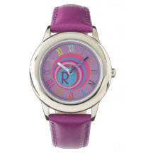 Monograma inicial Purple Pink Blue Clock Art Girly