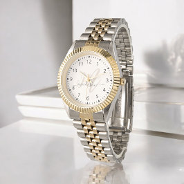 Reloj De Pulsera Monograma inicial y nombre de estilo beige moderno