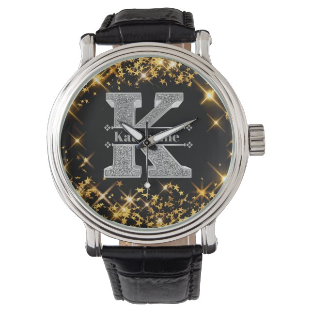 Reloj De Pulsera Monograma K inicial plateado personalizado Su nomb (Anverso)