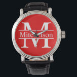 Reloj De Pulsera Monograma LR de barra roja<br><div class="desc">barra roja Vida Reloj de muñeca monogramado de fuentes romanas</div>