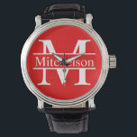 Reloj De Pulsera Monograma LR de barra roja<br><div class="desc">barra roja Vida Reloj de muñeca monogramado de fuentes romanas</div>