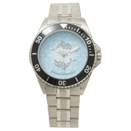 Reloj De Pulsera Monograma marítimo de Estrella Blanca Azul delfín
