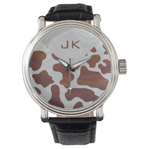 Reloj De Pulsera Monograma marrón y blanco de vaca