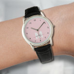Reloj De Pulsera Monograma Minimalista elegante rosado de Rubor<br><div class="desc">Vigilancia personalizada Monograma Rubor Rosado y Blanco con números simples en negro. Esta moda, con vitrina de niñas, combina el estilo clásico con un toque divertido y personalizado. Cuenta con una inicial blanca y negrita sobre un fondo rosa suave y ruidoso (nota: el rosa es un color liso y plano...</div>