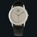 Reloj De Pulsera Monograma Minimalista moderno inicial<br><div class="desc">Monograma Minimalista moderno Monograma Beige negro Emblema tipografía clásica en bloque Monograma</div>