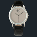 Reloj De Pulsera Monograma Minimalista moderno inicial<br><div class="desc">Monograma Minimalista moderno Monograma Beige negro Emblema tipografía clásica en bloque Monograma</div>