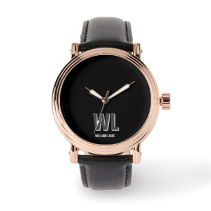 Reloj De Pulsera Monograma minimalista personalizado negro y gris