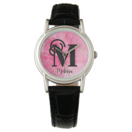 Reloj De Pulsera Monograma moderno de color rosa y dorado
