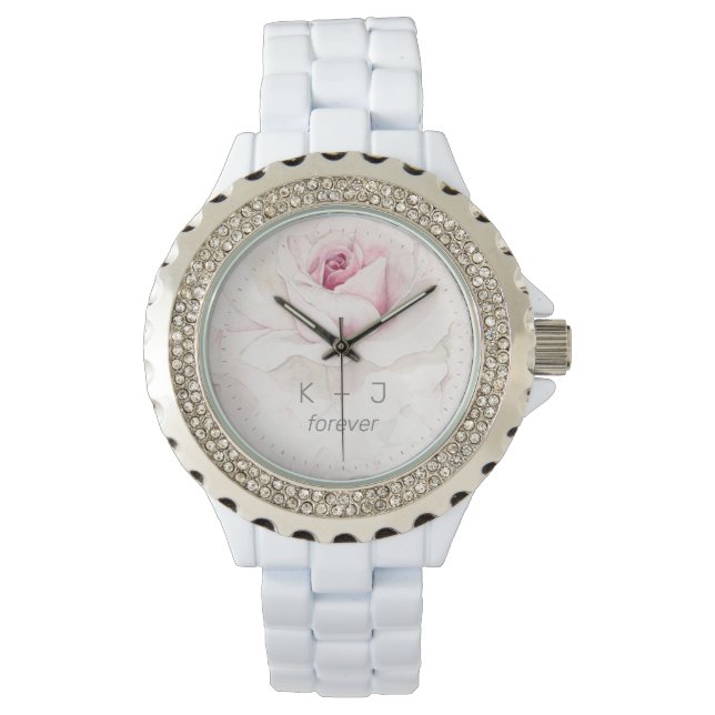 Reloj De Pulsera Monograma moderno de novia floral rosa rosa (Anverso)