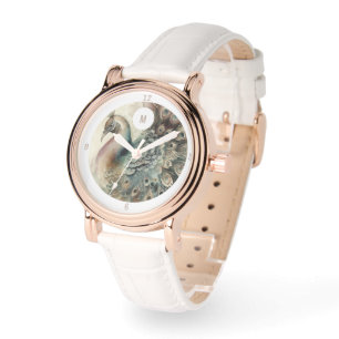 Reloj De Pulsera Monograma moderno Peacock   Añade tu inicial