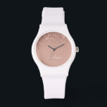 Reloj De Pulsera Monograma monograma de guion de Purpurina rosa de<br><div class="desc">Oro Rosa - Reloj de nombres de monograma del Purpurina de chispas rosadas de Rubor. Esto hace que la graduación perfecta, el cumpleaños, el boda, la ducha de novia, el aniversario, la ducha de bebé o la fiesta de soltera sea un regalo para alguien que ama el lujo glam y...</div>