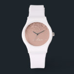 Reloj De Pulsera Monograma monograma de guion de Purpurina rosa de<br><div class="desc">Oro Rosa - Reloj de nombres de monograma del Purpurina de chispas rosadas de Rubor. Esto hace que la graduación perfecta, el cumpleaños, el boda, la ducha de novia, el aniversario, la ducha de bebé o la fiesta de soltera sea un regalo para alguien que ama el lujo glam y...</div>