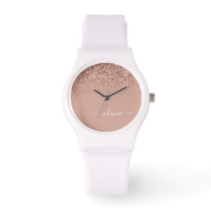 Reloj De Pulsera Monograma monograma de guion de Purpurina rosa de 