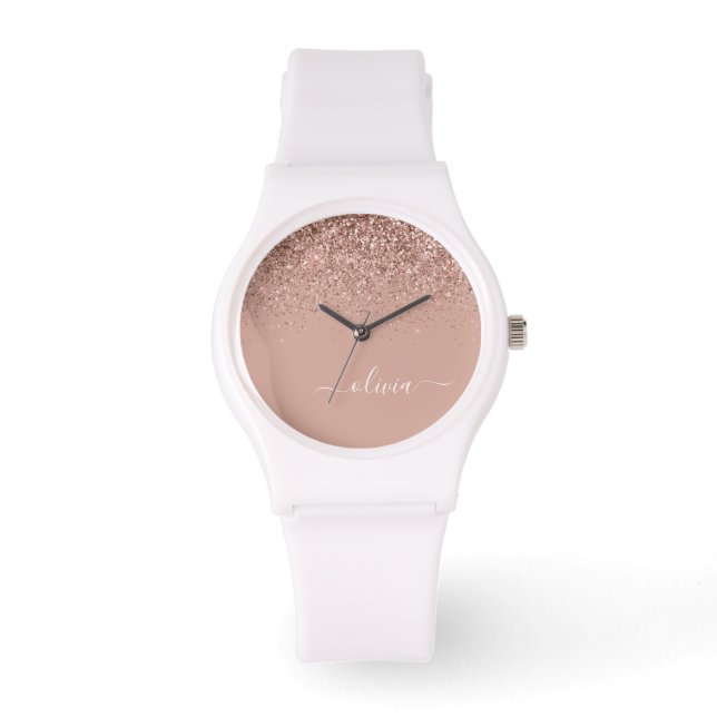 Reloj De Pulsera Monograma monograma de guion de Purpurina rosa de  (Anverso)